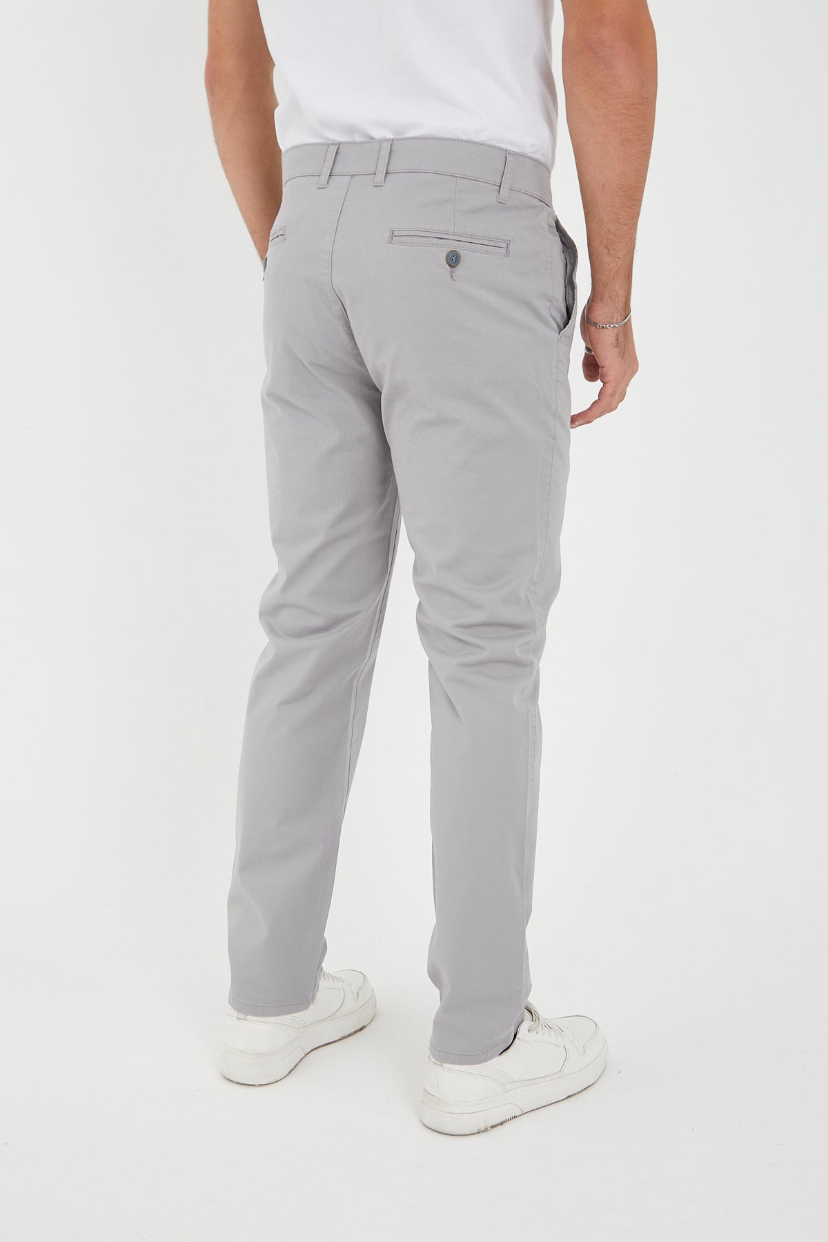 Erkek Kışlık Regular Fit Likralı Gabardin Chino Pantolon - Açık Gri