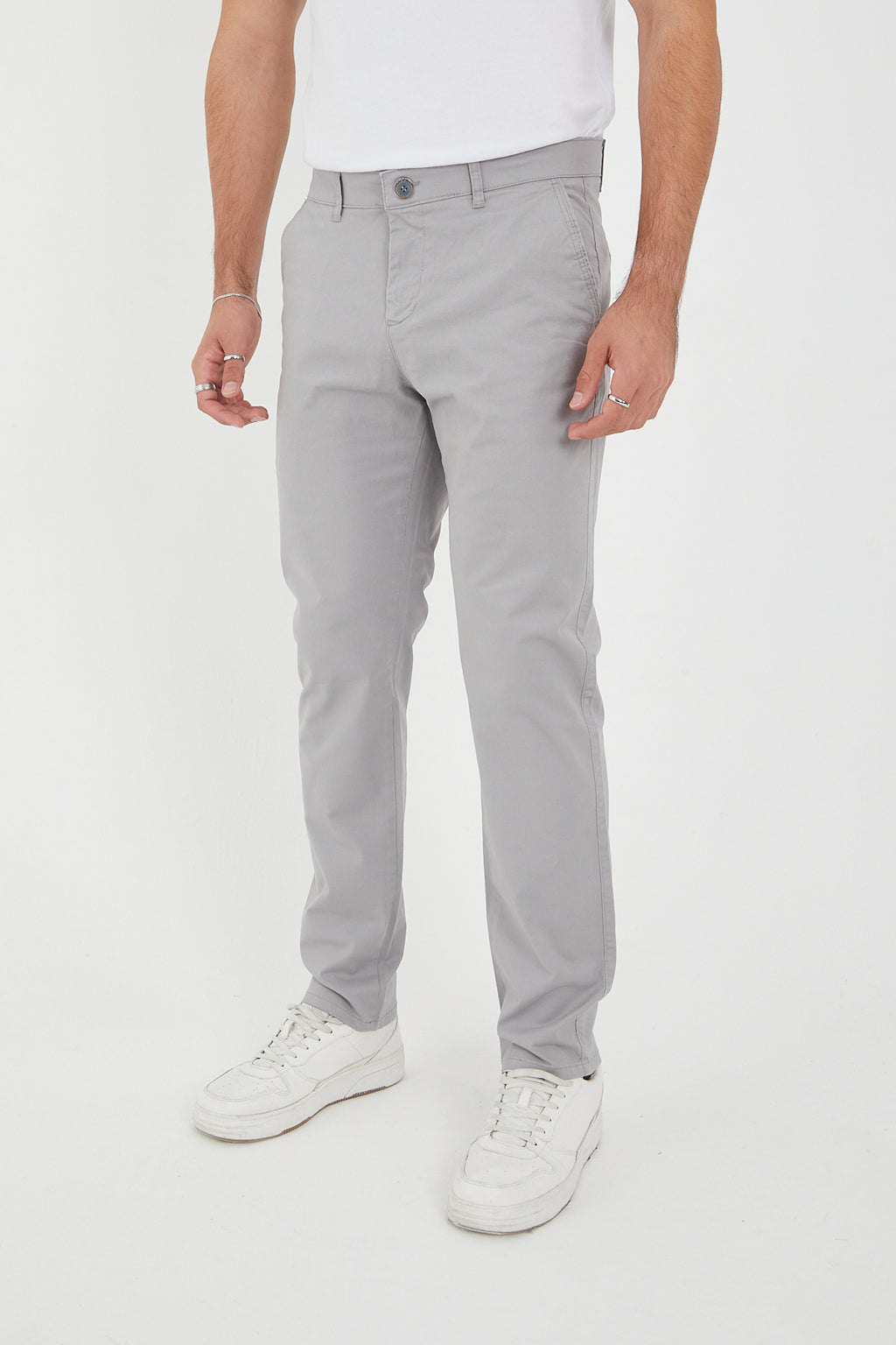 Erkek Kışlık Regular Fit Likralı Gabardin Chino Pantolon - Açık Gri