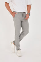Erkek Gofre Kumaş Likralı Jogger Slim Fit Pantolon - Gri
