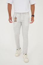 Erkek Jogger Slim Fit Bel Yarım Lastikli Duble Paça Kumaş Pantolon - Açık Gri