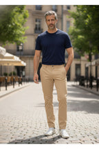Erkek Kışlık Regular Fit Likralı Gabardin Chino Pantolon - Vizon