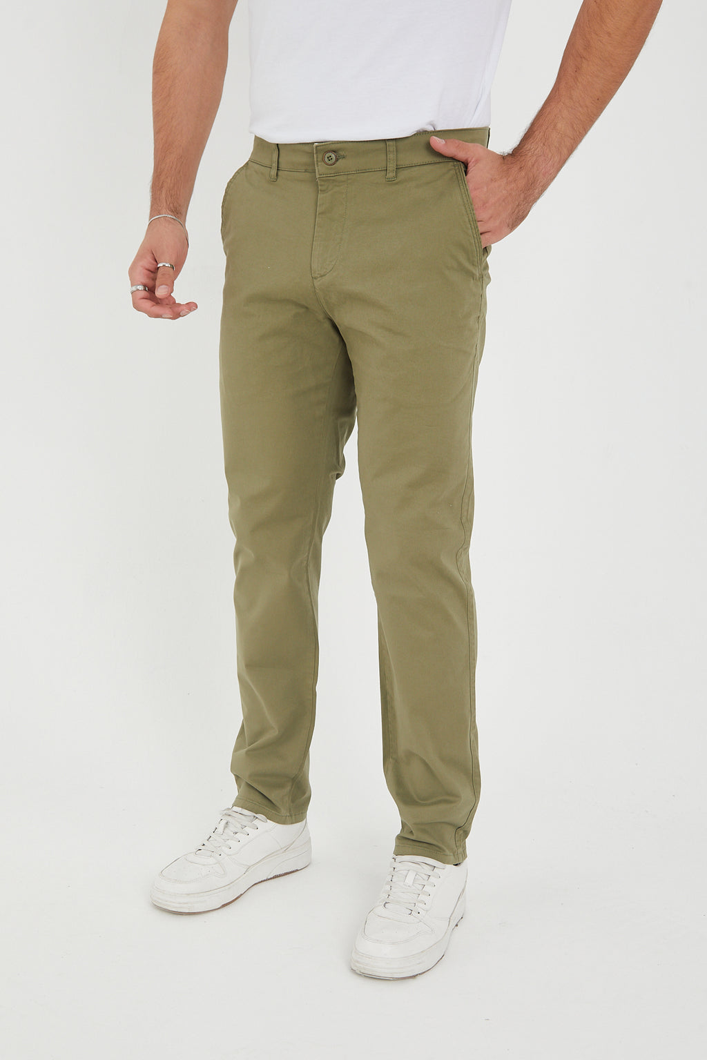 Erkek Kışlık Regular Fit Likralı Gabardin Chino Pantolon - Haki