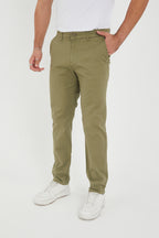 Erkek Kışlık Regular Fit Likralı Gabardin Chino Pantolon - Haki