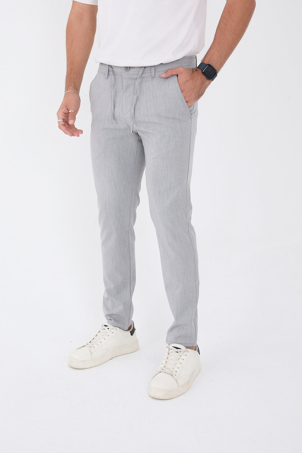 Erkek Kışlık Jogger Slim Fit Bel Yarım Lastikli Kumaş Pantolon - Gri