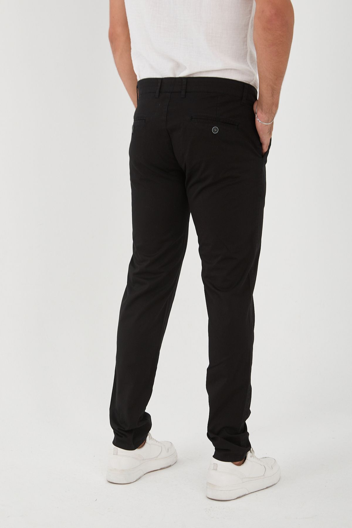 Erkek Likralı Slim Fit Chino Pantolon - Siyah