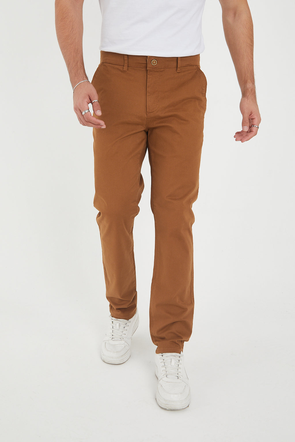 Erkek Kışlık Regular Fit Likralı Gabardin Chino Pantolon - Camel