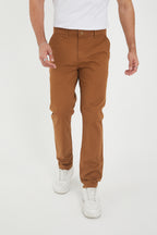 Erkek Kışlık Regular Fit Likralı Gabardin Chino Pantolon - Camel