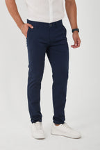 Erkek Likralı Slim Fit Chino Pantolon - Lacivert