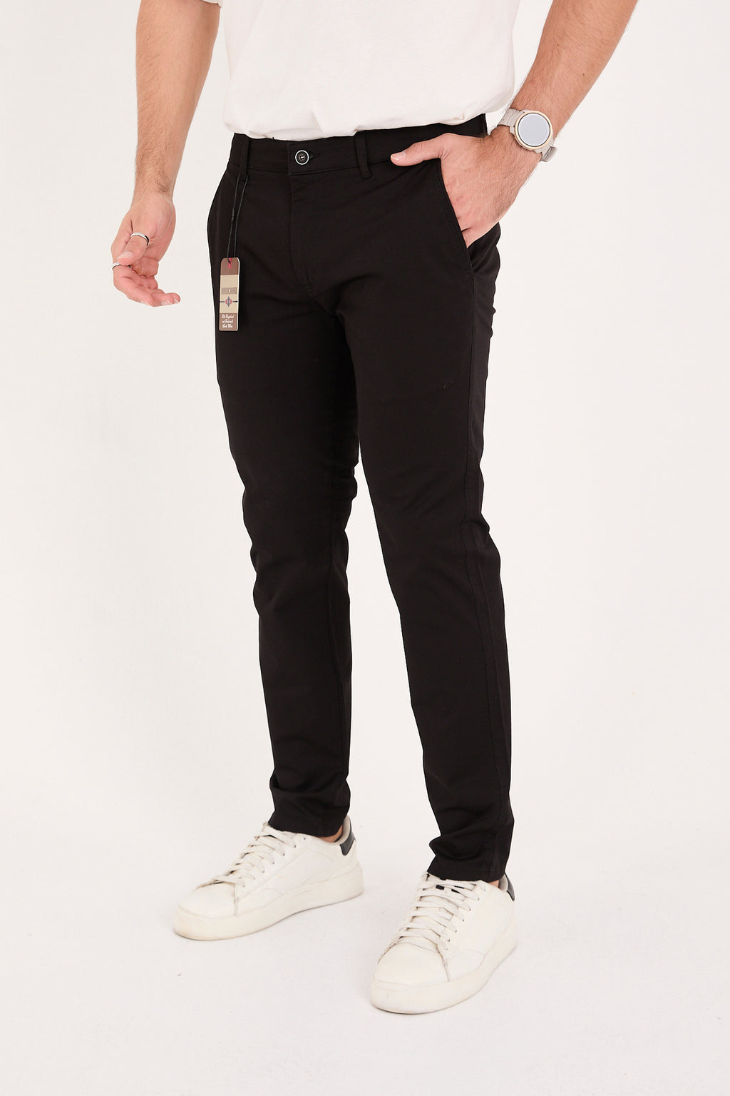 Erkek Slim Fit Dar Kesim Likralı Pamuklu Chino Kanvas Pantolon - Siyah