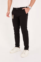 Erkek Slim Fit Dar Kesim Likralı Pamuklu Chino Kanvas Pantolon - Siyah
