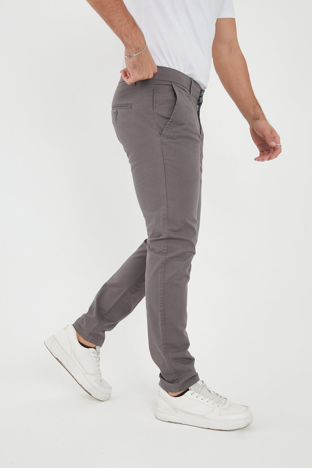 Erkek Kışlık Slim Fit Likralı Chino Pantolon - Gri