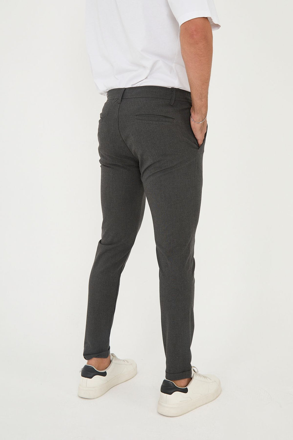 Erkek Jogger Slim Fit Bel Yarım Lastikli Duble Paça Kumaş Pantolon - Antrasit