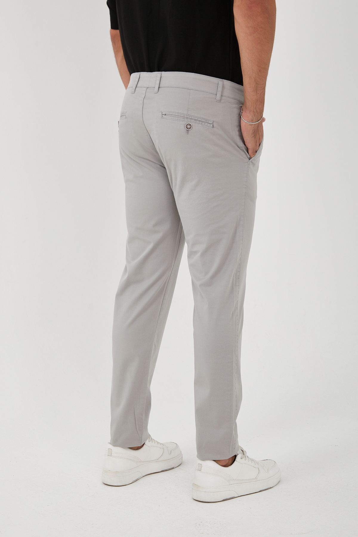 Erkek Likralı Slim Fit Chino Pantolon - Açık Gri