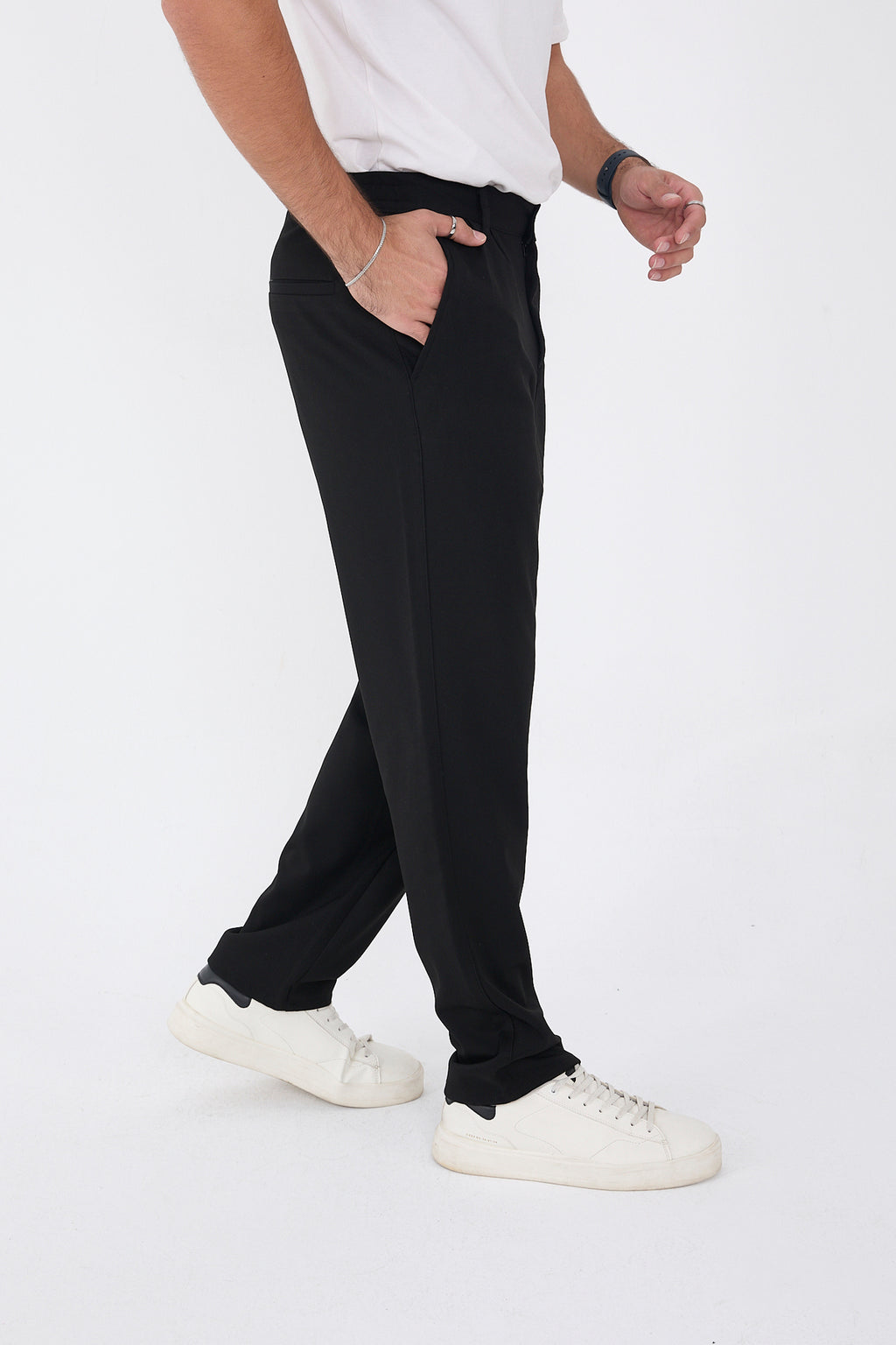 Erkek Kışlık Baggy Likralı Kumaş Pantolon - Siyah