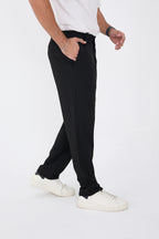 Erkek Kışlık Baggy Likralı Kumaş Pantolon - Siyah