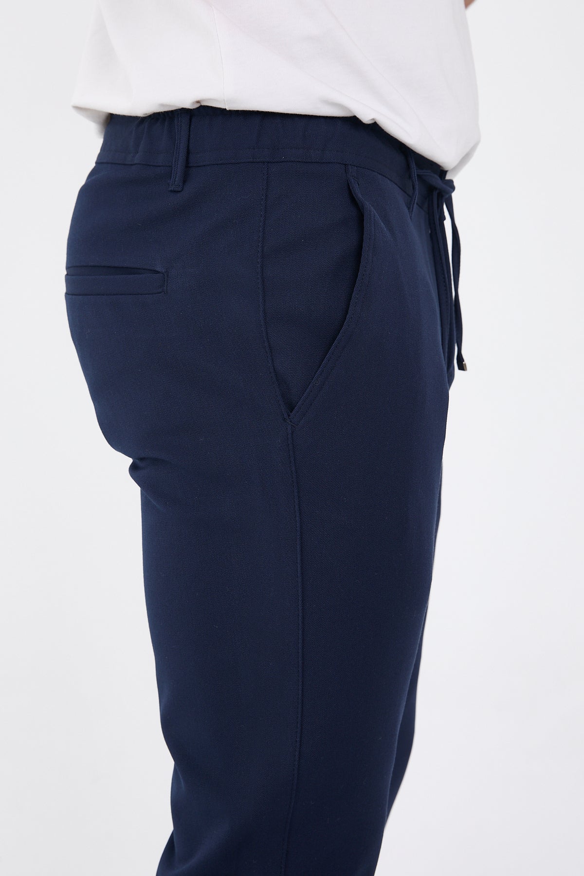 Erkek Kışlık Jogger Slim Fit Bel Yarım Lastikli Kumaş Pantolon - Lacivert
