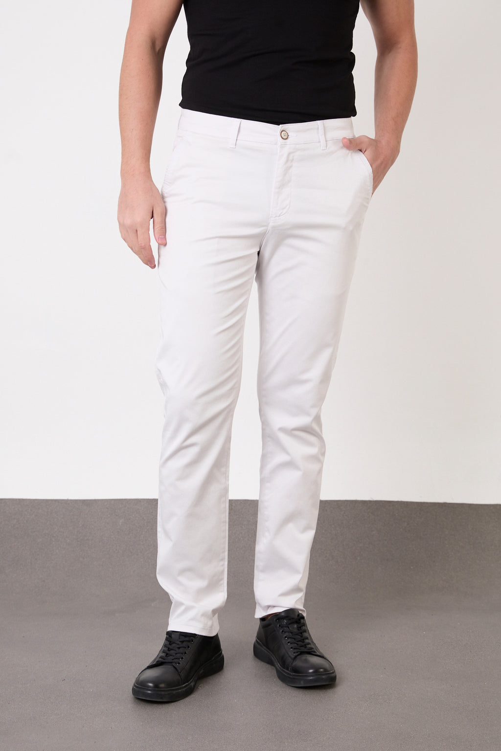 Erkek Regular Fit Geniş Kesim Likralı Pamuklu Chino Kanvas Pantolon - Taş