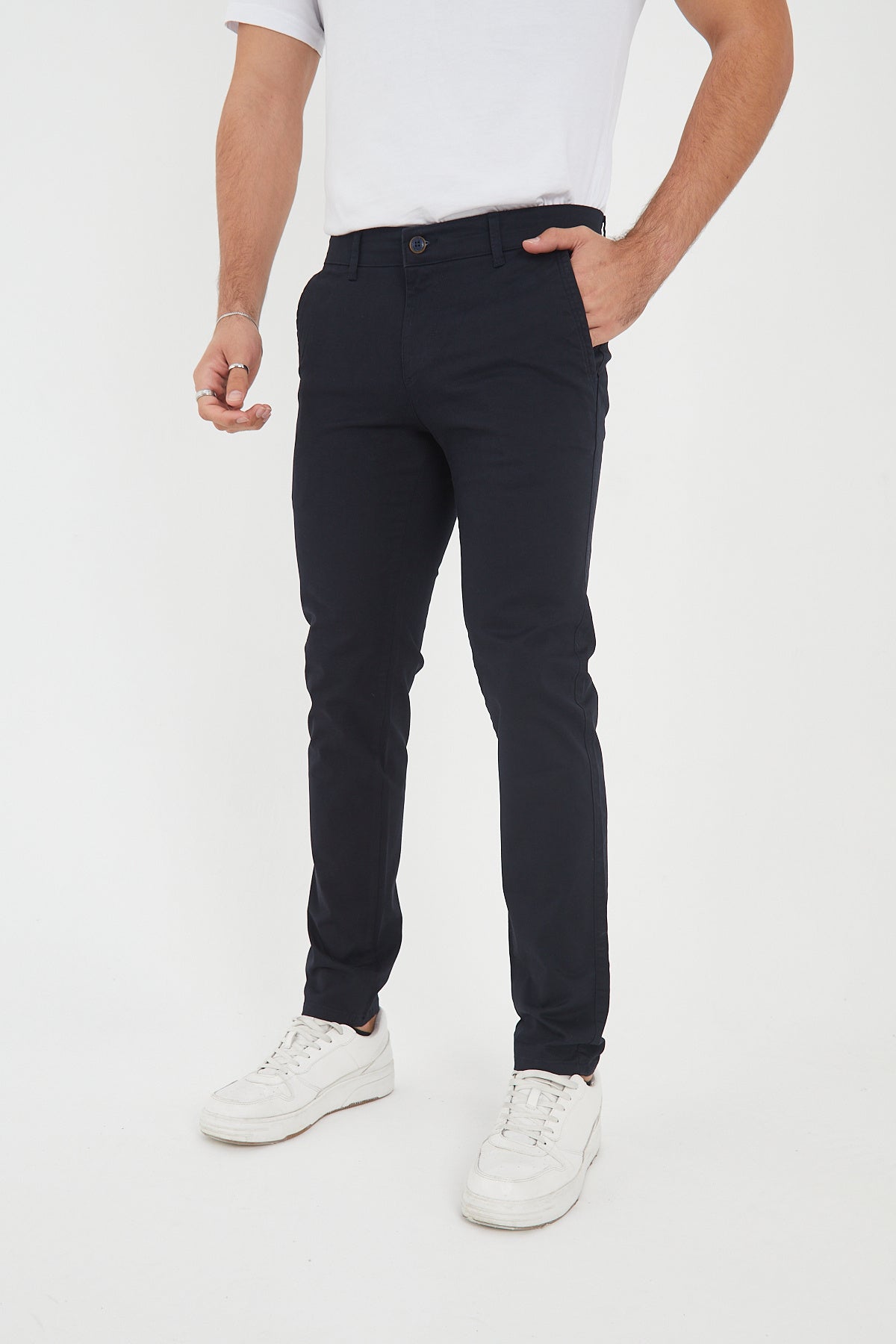 Erkek Kışlık Slim Fit Likralı Chino Pantolon - Lacivert