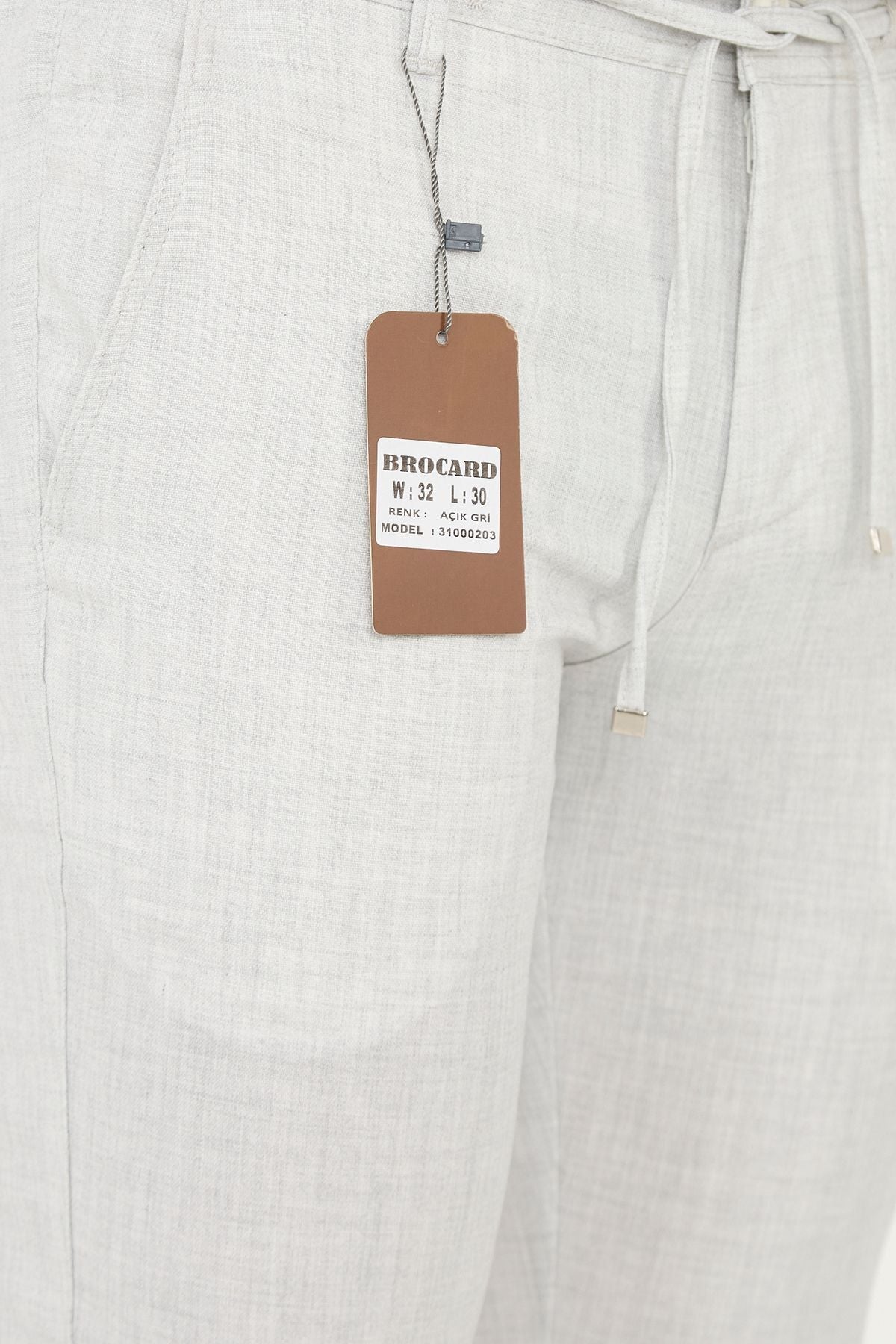 Erkek Jogger Slim Fit Bel Yarım Lastikli Duble Paça Kumaş Pantolon - Açık Gri