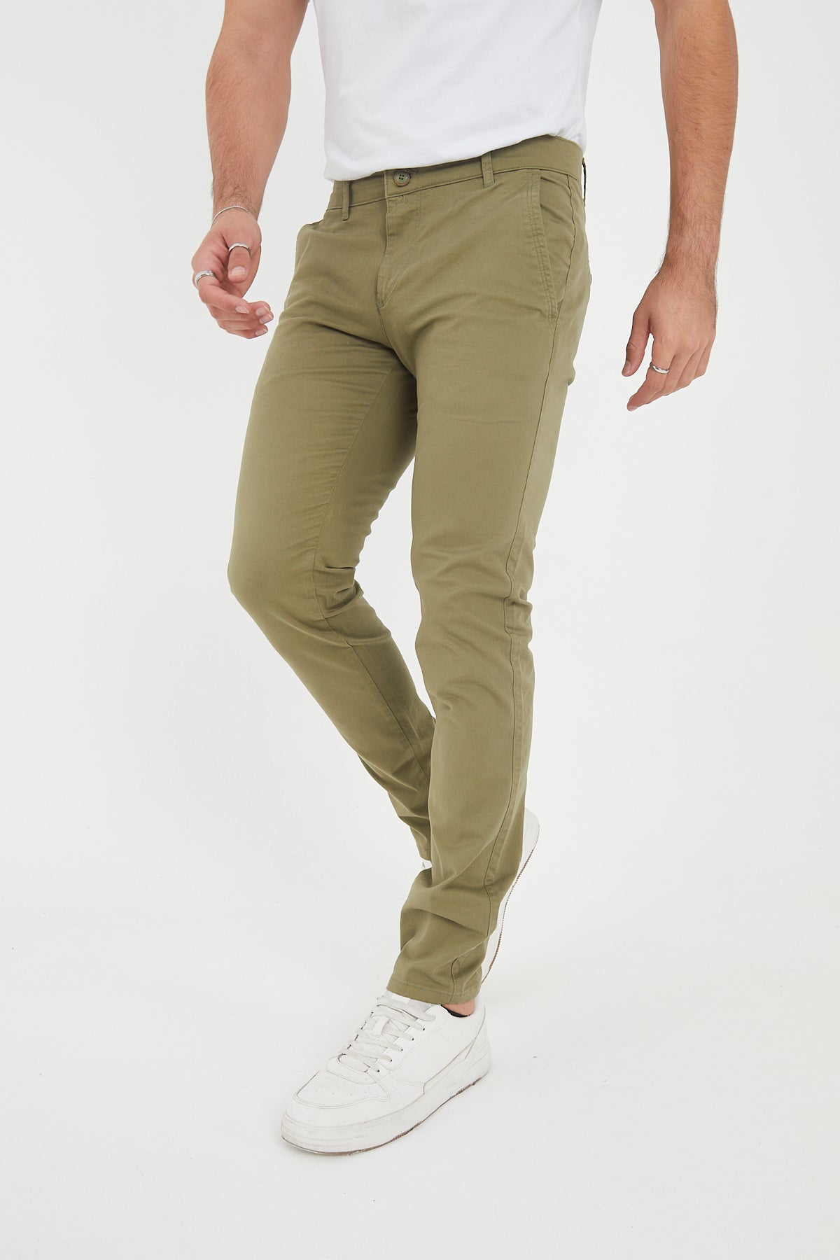 Erkek Kışlık Slim Fit Likralı Chino Pantolon - Haki