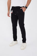 Erkek Mevsimlik Jogger Slim Fit Bel Yarım Lastikli Likralı Keten Pantolon - Siyah