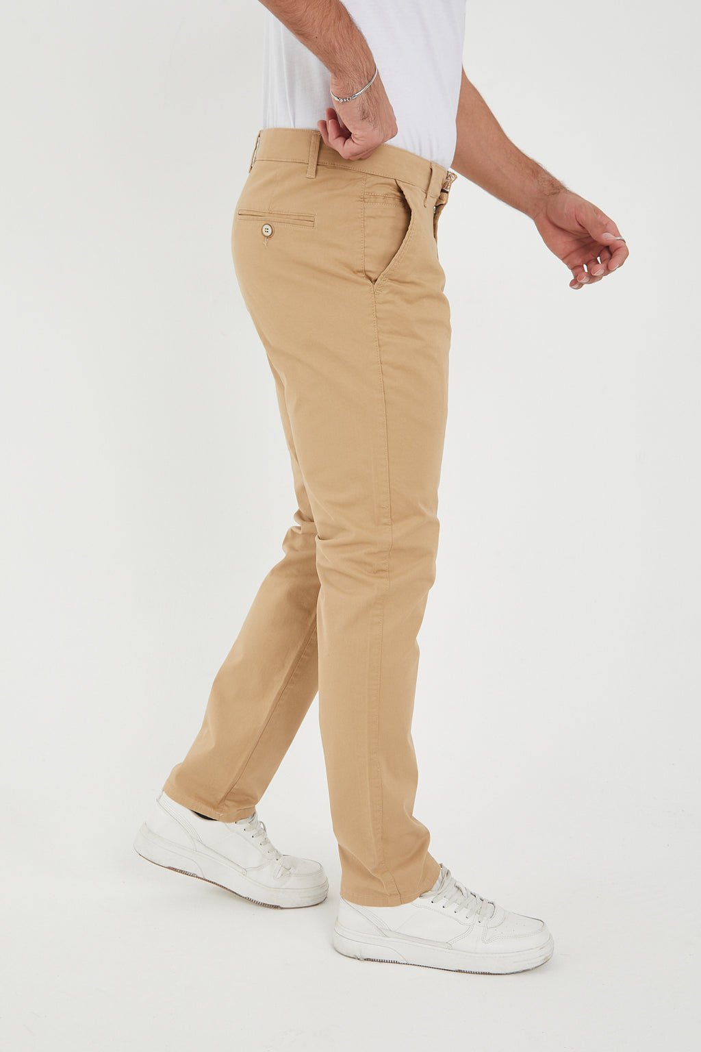 Erkek Kışlık Regular Fit Likralı Gabardin Chino Pantolon - Vizon