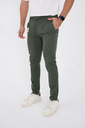 Erkek Mevsimlik Jogger Slim Fit Bel Yarım Lastikli Likralı Keten Pantolon - Haki