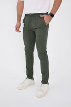 Erkek Mevsimlik Jogger Slim Fit Bel Yarım Lastikli Likralı Keten Pantolon - Haki