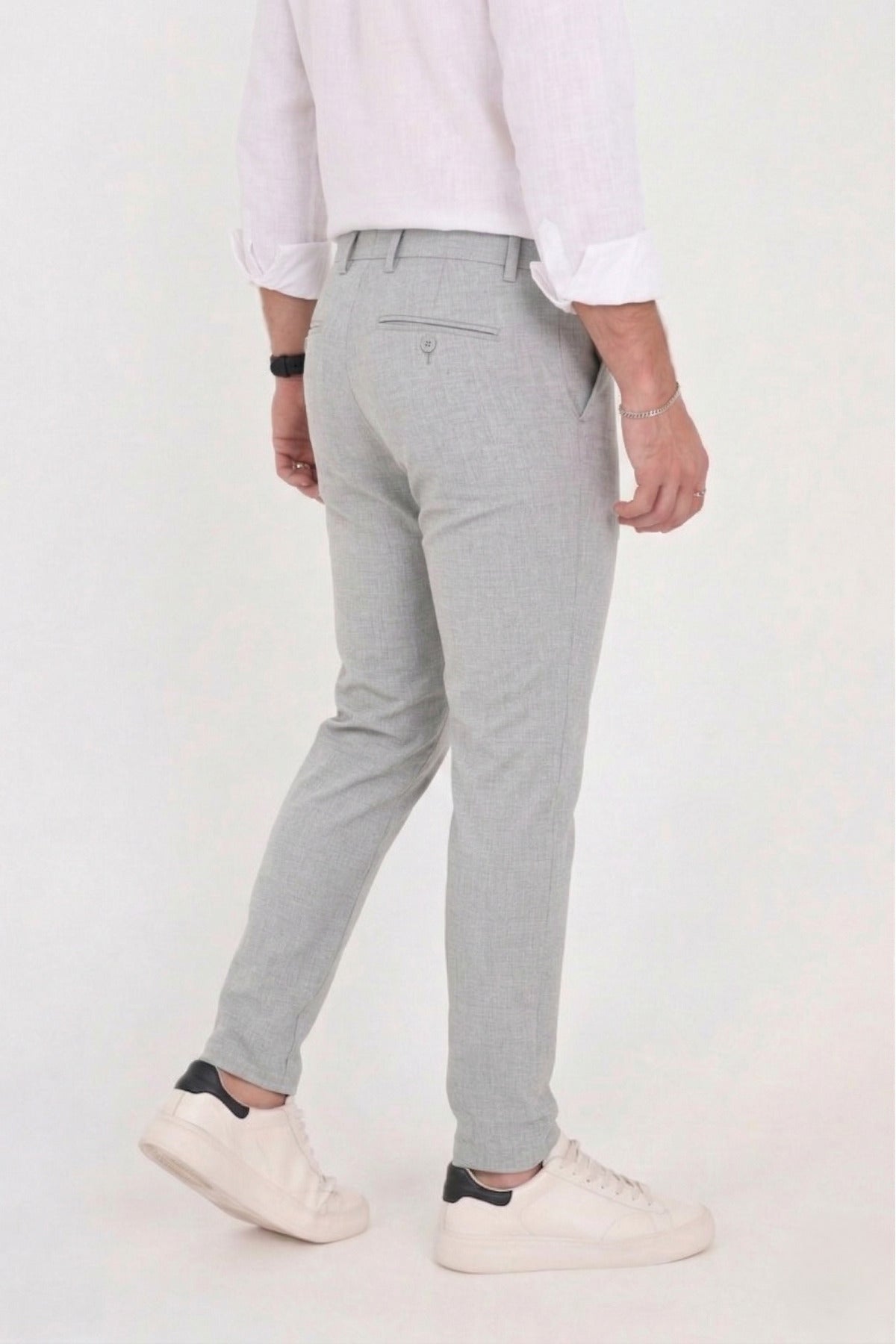 Erkek Comfort Slim Fit Esnek Dokuma Kumaş Pantolon - Gri