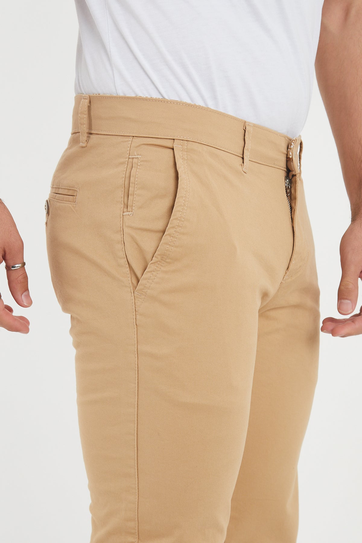 Erkek Kışlık Slim Fit Likralı Chino Pantolon - Bej