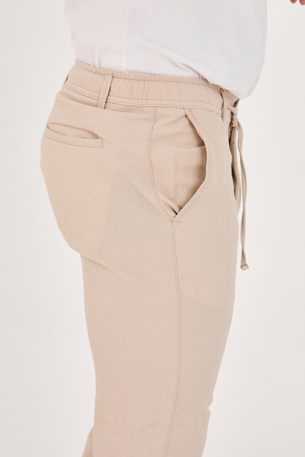 Erkek Gofre Kumaş Likralı Jogger Slim Fit Pantolon - Bej
