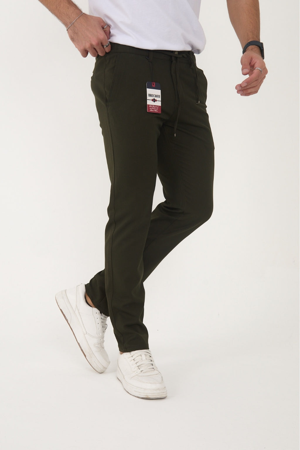 Erkek Kışlık Jogger Slim Fit Bel Yarım Lastikli Kumaş Pantolon - Haki