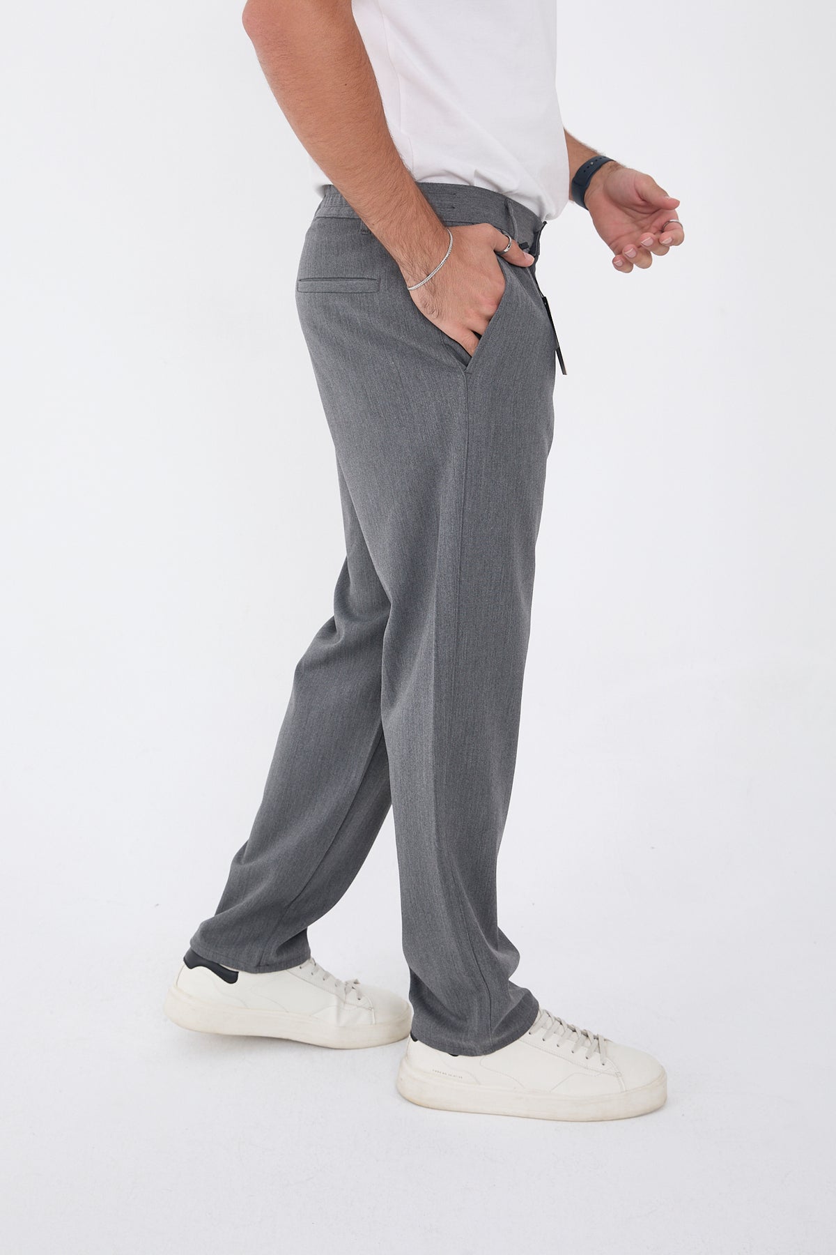 Erkek Kışlık Baggy Likralı Kumaş Pantolon - Koyu Gri