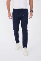 Erkek Kışlık Jogger Slim Fit Bel Yarım Lastikli Kumaş Pantolon - Lacivert