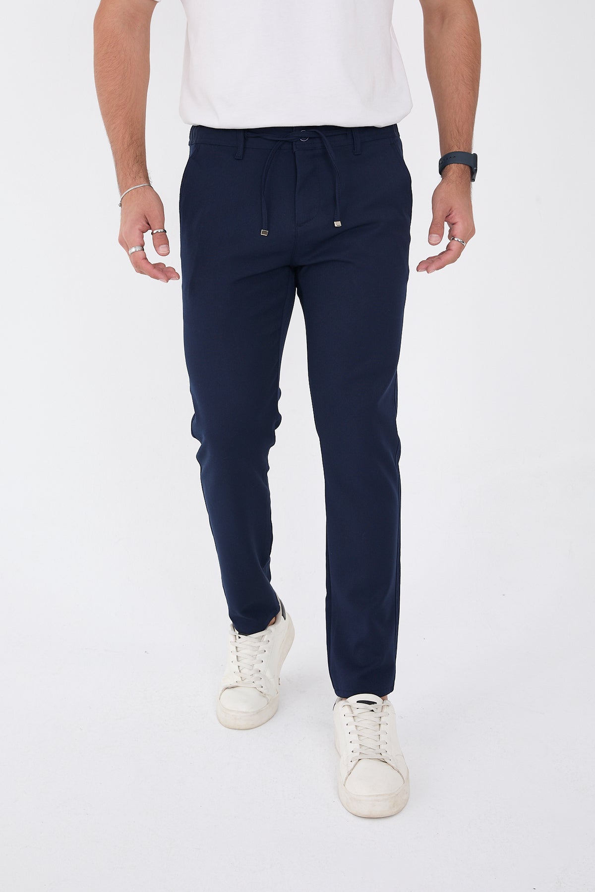 Erkek Kışlık Jogger Slim Fit Bel Yarım Lastikli Kumaş Pantolon - Lacivert