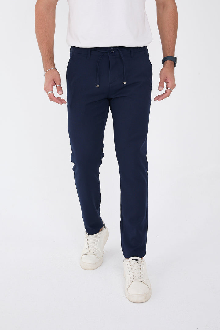 Erkek Kışlık Jogger Slim Fit Bel Yarım Lastikli Kumaş Pantolon - Lacivert