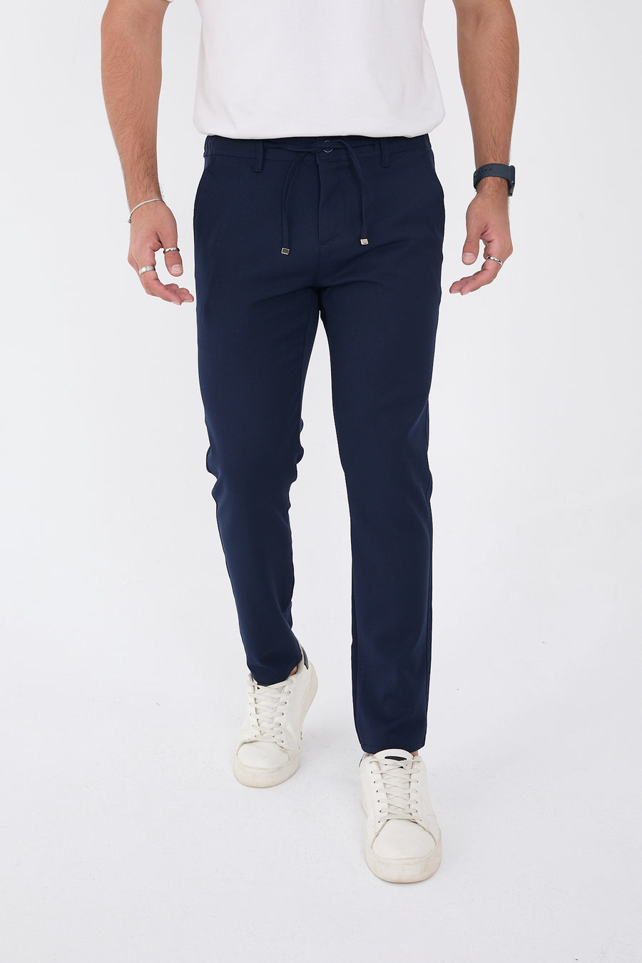 Erkek Kışlık Jogger Slim Fit Bel Yarım Lastikli Kumaş Pantolon - Lacivert