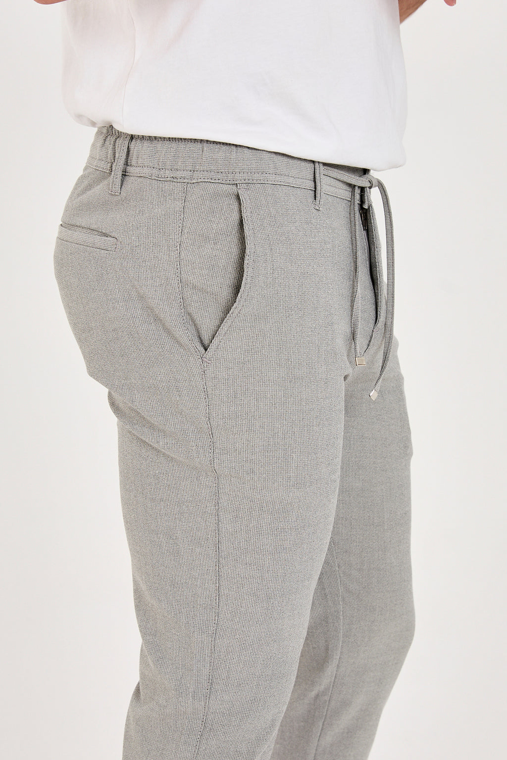 Erkek Gofre Kumaş Likralı Jogger Slim Fit Pantolon - Gri