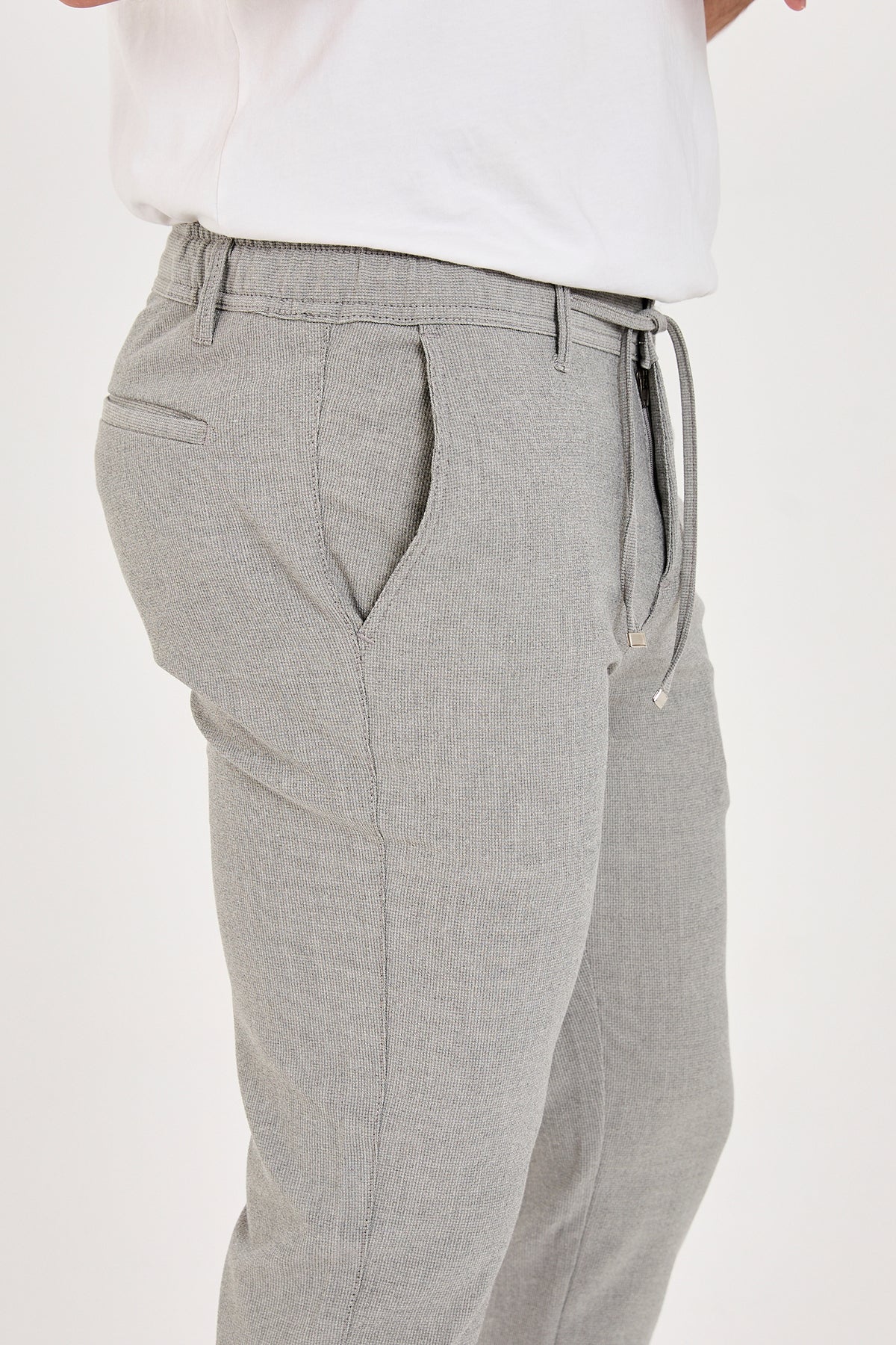 Erkek Gofre Kumaş Likralı Jogger Slim Fit Pantolon - Gri