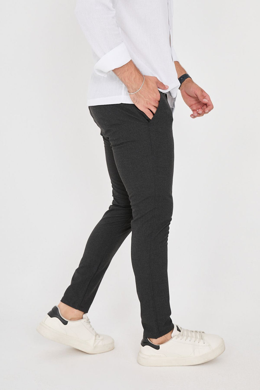 Erkek Jogger Slim Fit Bel Yarım Lastikli Likralı Kumaş Pantolon - Antrasit