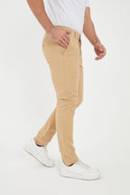 Erkek Kışlık Slim Fit Likralı Chino Pantolon - Bej