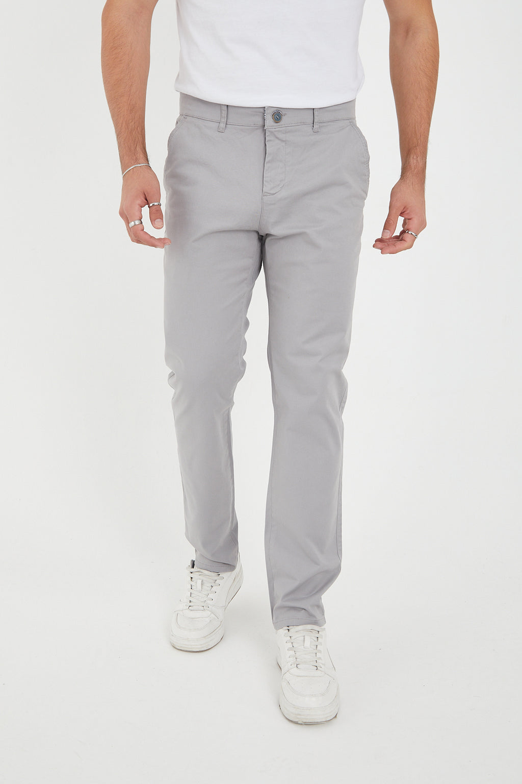 Erkek Kışlık Regular Fit Likralı Gabardin Chino Pantolon - Açık Gri