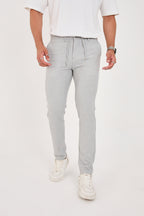Erkek Gofre Kumaş Likralı Jogger Slim Fit Pantolon - Açık Gri