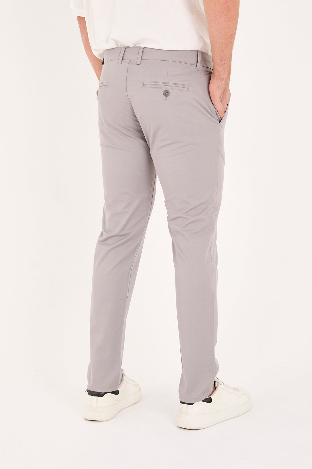 Erkek Slim Fit Dar Kesim Likralı Pamuklu Chino Kanvas Pantolon - Gri