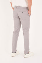 Erkek Slim Fit Dar Kesim Likralı Pamuklu Chino Kanvas Pantolon - Gri