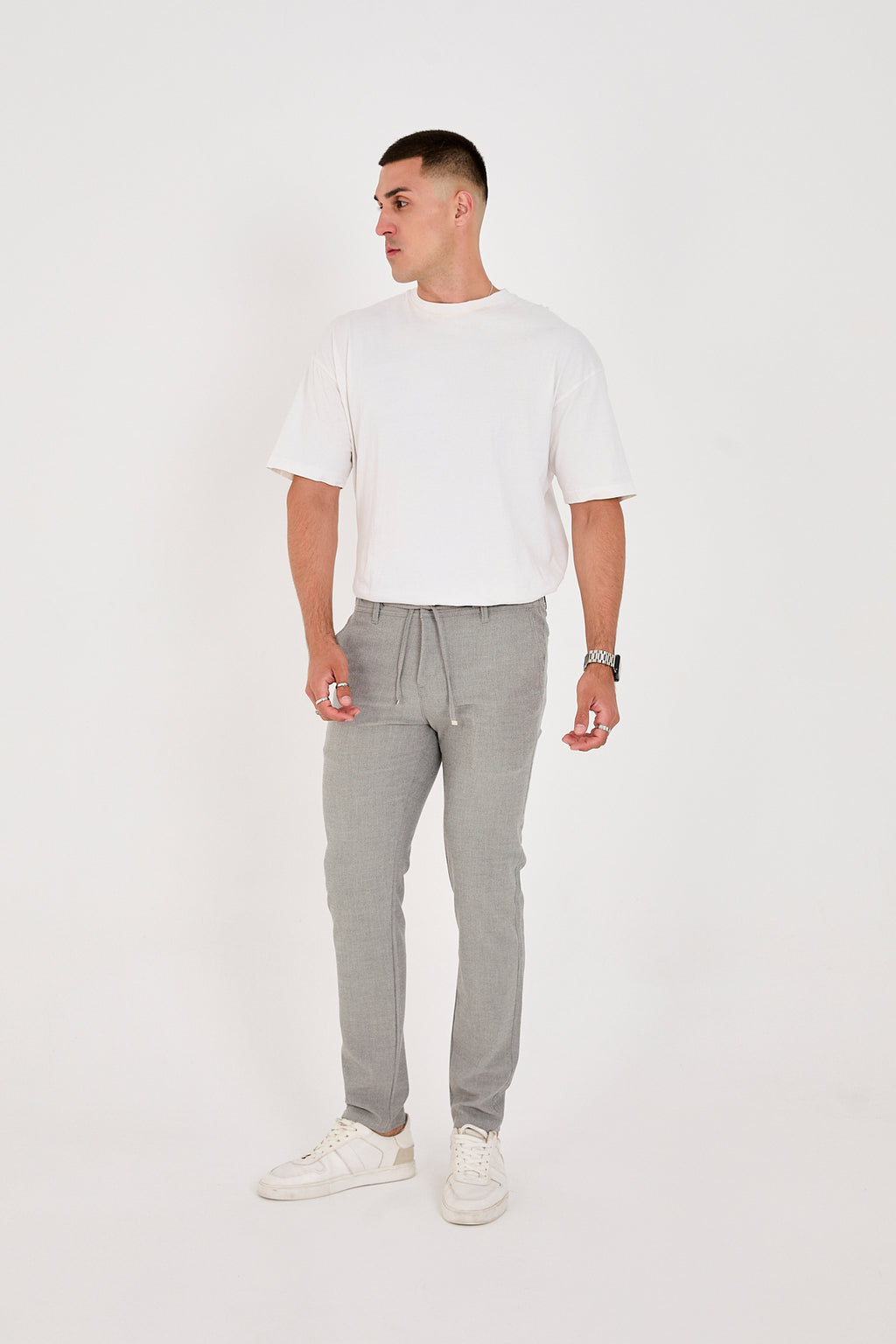 Erkek Gofre Kumaş Likralı Jogger Slim Fit Pantolon - Gri