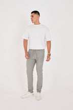 Erkek Gofre Kumaş Likralı Jogger Slim Fit Pantolon - Gri