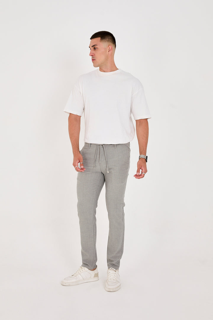 Erkek Gofre Kumaş Likralı Jogger Slim Fit Pantolon - Gri