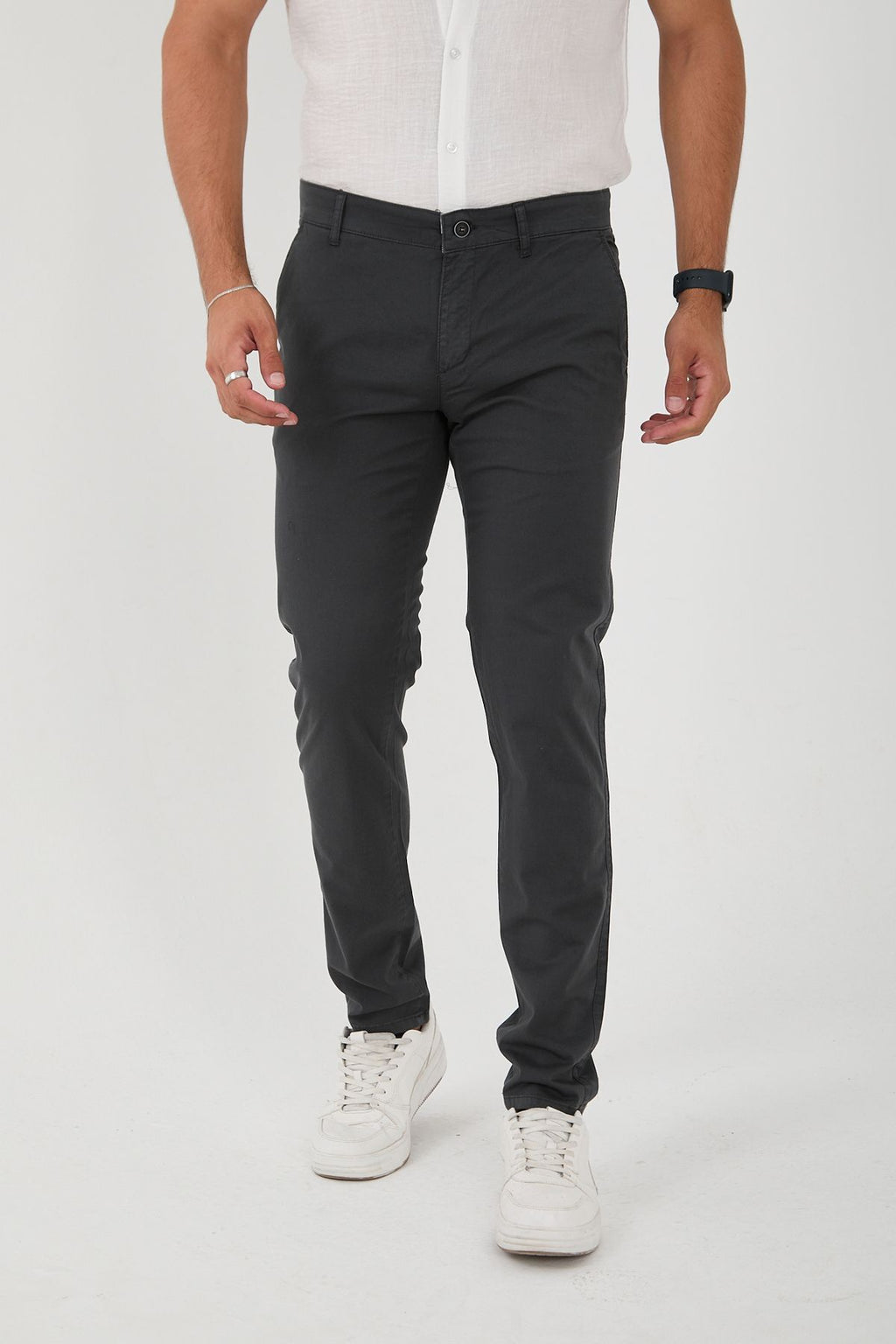 Erkek Likralı Slim Fit Chino Pantolon - Antrasit