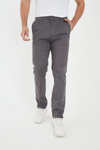 Erkek Kışlık Regular Fit Likralı Gabardin Chino Pantolon - Gri